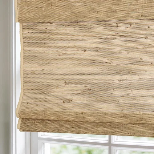 Vista 11 de Persianas romanas sin cordones sin cordón, opacas para oscurecer la habitación, persianas de bambú de ajuste personalizado con protección UV y Camel