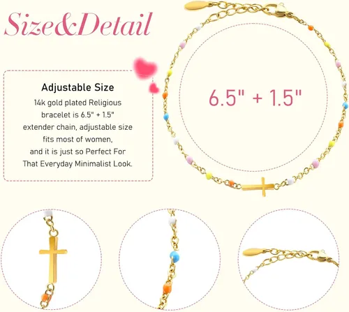 Vista 2 de ZLLOO Gold Plated Cross Bracelet - Christian Religious Jewelry, Confirmation Gifts for Women Girls Sister Daughter Friends