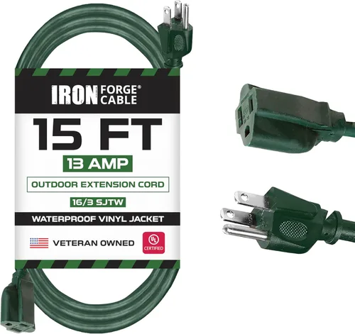Vista 12 de Iron Forge Cable Cable de extensión resistente a la intemperie de 6 pies para exteriores – 16/3 SJTW resistente cable de extensión verde de 3