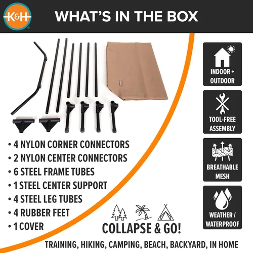 Vista 6 de K&H - Cama elevada para perros para exteriores, cama elevada para perros extra grandes y gigantes, diseño de hamaca de malla transpirable, funda