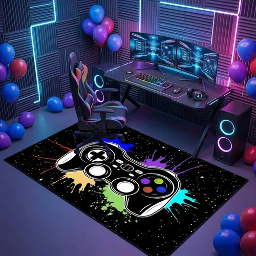 Vista 25 de Alfombra de suelo con estampado de videojuegos 3D para niños, alfombra pequeña roja para dormitorio, tapete de piso para habitación de niños