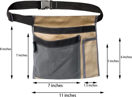 Vista 2 de Tool Pouch MDSTOP Delantal de un solo lado con 5 bolsillos y 1 bucle de martillo, se adapta a martillo, lápices, destornilladores, etc. (caqui)