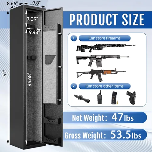 Vista 3 de KAER Cajas fuertes de 2 pistolas para el hogar, rifles y pistolas electrónicas, gabinete de seguridad para pistolas de acceso rápido, gabinete de 04