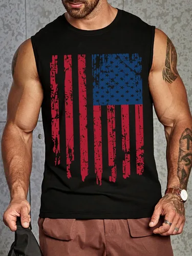 Vista 2 de Camisetas para el 4 de julio para hombre, camiseta sin mangas 1776 con gráficos para gimnasio, entrenamiento, con la bandera estadounidense