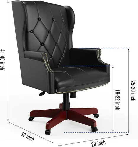 Vista 3 de Silla de oficina ejecutiva de cuero negro con respaldo alto, 330 libras, diseño ergonómico grueso, asiento y respaldo acolchado grueso silla