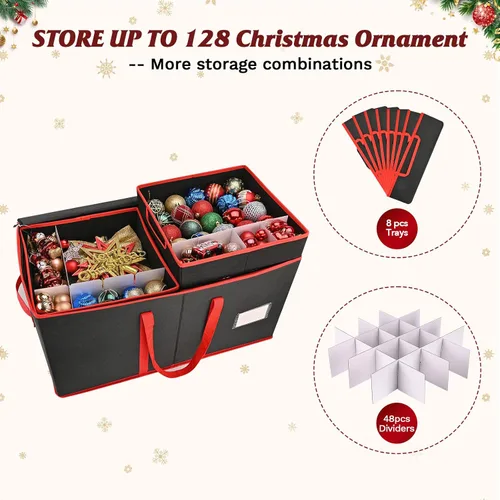 Vista 4 de Caja de almacenamiento de adornos de Navidad, organizador de almacenamiento de adornos para 128 bolas de adorno de 3 pulgadas, 8 bandejas extraíbles