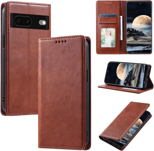 Vista 75 de Funda de cuero compatible con Google Pixel 7, compatible con Google Pixel 7 5G GVU6C GQML3 Flip Folio PU Funda de cuero negro
