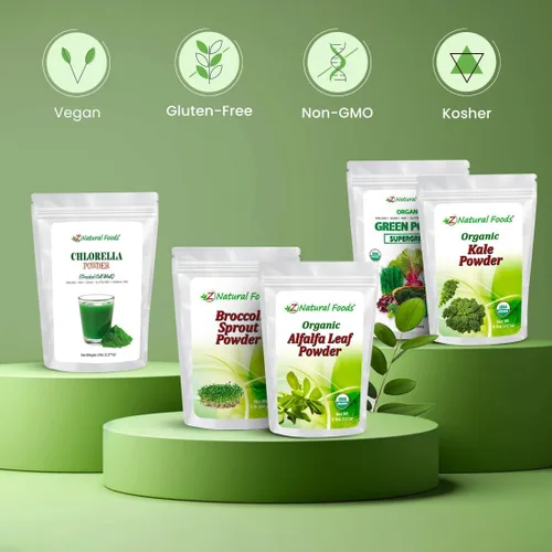 Vista 5 de Z Natural Foods Polvo orgánico de hoja de alfalfa - Hecho en Estados Unidos - Suplemento superalimenticio verde para bebidas, té, batidos, recetas