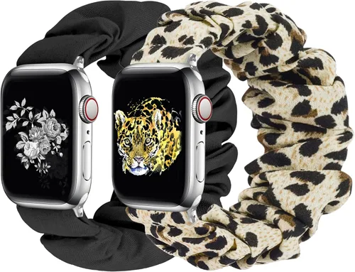 Vista 26 de Greatfine - Correa elástica para reloj Apple Watch Scrunchie de 38mm 40mm 42mm 44mm, correa elástica suave, con iWatch Series 6 SE 5 4 3 2 1, S L