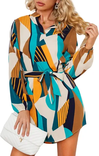 Vista 3 de Minivestido suelto con cuello en V y manga de siete puntos para mujer