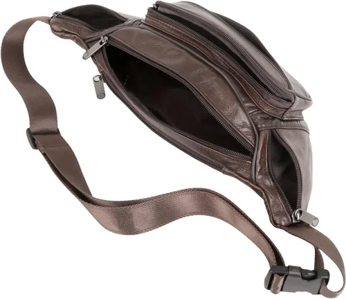 Vista 8 de ZZNICK Riñonera de piel auténtica, bolsa de cintura, organizador con cinturón ajustable, múltiples bolsillos para hombres y mujeres, café-861 Medio