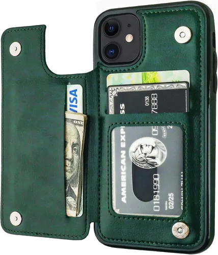 Vista 18 de OT ONETOP - Funda tipo cartera para iPhone 11 con tarjetero y ranuras para tarjetas, doble cierre magnético y funda duradera a prueba de golpes
