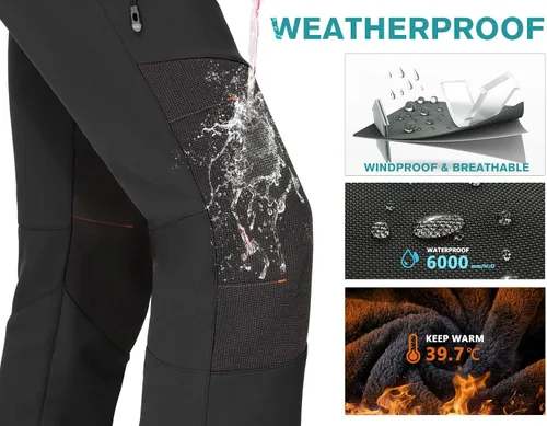 Vista 2 de IUGA Pantalones de nieve para mujer, impermeables, aislados, softshell, con forro polar, para snowboard, 4 bolsillos