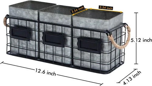 Vista 5 de NIKKY HOME Farmhouse Organizador de Cubiertos Galvanizado de 3 Compartimentos para Encimera, Soporte de Cubiertos de Mesa para Cucharas, Cuchillos