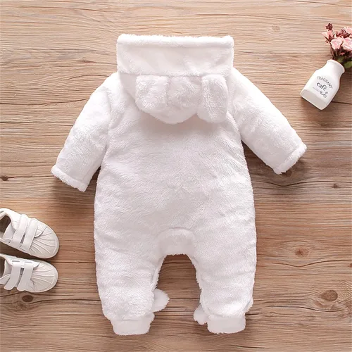 Vista 3 de Mameluco unisex de forro polar para bebé con capucha y pies para invierno para exteriores 0-18 meses