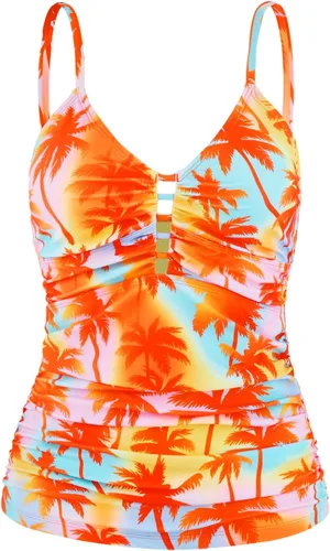 Vista 20 de Ocean Blues Traje de Baño Tankini Retro para Mujer con Fruncido Control de Abdomen Solo Parte Superior del Tankini Negro