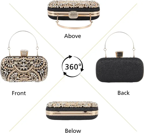 Vista 5 de GOKTOW Bolso de mano con diamantes de imitación, bolsa de noche floral de cristal brillante para mujer, formal, graduación, boda, fiesta