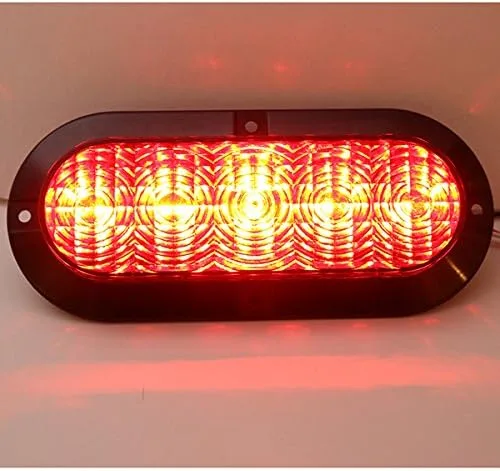 Vista 5 de Par de luces LED ovaladas cromadas de 6 pulgadas, color rojo, para parada, remolque, camión, RV, fabricadas en Estados Unidos (dos luces)
