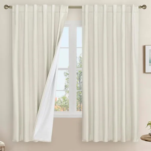 Vista 103 de LAMIT Cortinas opacas cortas de lino de 30 pulgadas para ventanas de cocina sobre el fregadero, cortinas de café texturizadas de lino marfil