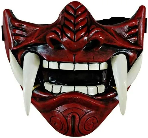 Vista 6 de asky Máscara japonesa Hannya Demon Oni Samurai NOH Kabuki Prajna Devil Media máscara Cosplay (negro)