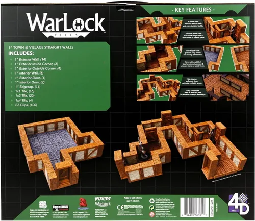 Vista 3 de WizKids Warlock Tiles: Expansión – Paredes rectas Ciudad y Pueblo de 1 pulgada