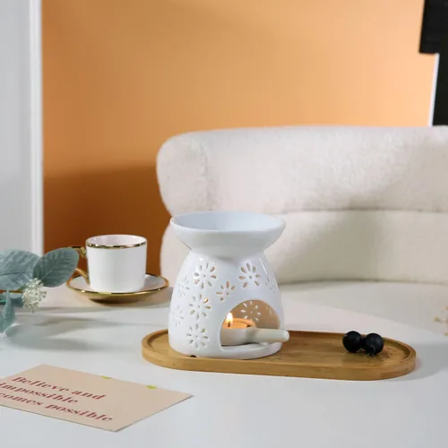 Vista 3 de Portavelas de cerámica para té, quemador de aceite esencial, quemador de cera para derretimiento, difusor de aroma de incienso, decoración del hogar