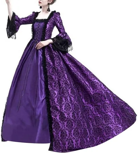 Vista 8 de Ladies Halloween Lace Panel Big Bell Sleeve Medieval Court Retro Cosplay Performance Costume Dress