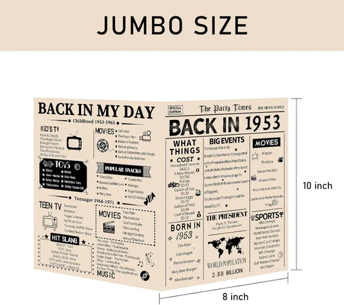 Vista 2 de Tarjeta de cumpleaños número 70 de estilo vintage para hombres y mujeres, 8 x 10 pulgadas