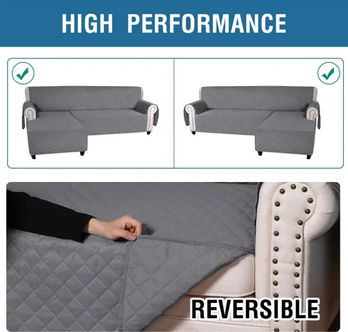 Vista 8 de Funda protectora acolchada reversible para muebles en forma de L, funda impermeable para sofá modular de 3 plazas, con correas elásticas para perros