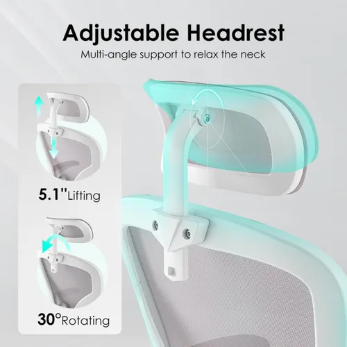Vista 3 de Ergonomic Office Chair, Home Desk Chair with Adjustable & 30° Rotating Headrest, Vertical Adjustable Lumbar Support, Breathable Mesh Back, Elastic