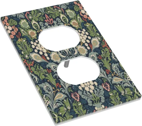 Vista 3 de William Morris Floral Boho Azul Medianoche Azul Bohemio Flor 1 Banda Dúplex Cubierta de Salida Decorativa Receptáculo Único Interruptor Eléctrico