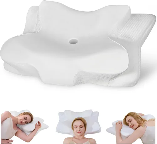 Vista 10 de Almohada cervical para aliviar el dolor de cuello, contorno ergonómico de espuma viscoelástica para el cuello, soporte para dormir de lado