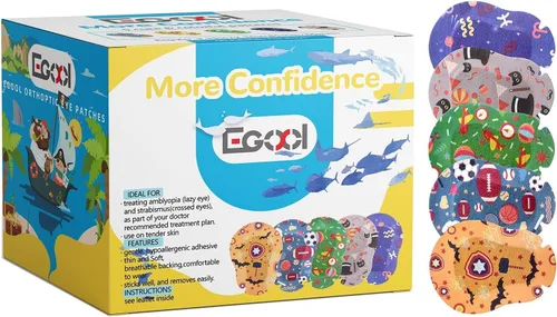Vista 7 de Parches adhesivos para los ojos para niños, diseño genial para niños, 45 + 5 bonos por caja, tamaño regular, material transpirable, patrón colorido