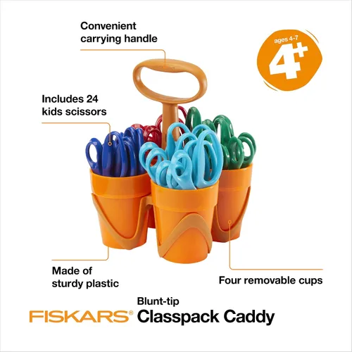 Vista 3 de Fiskars Tijeras de punta roma de 5 pulgadas para niños de 4 a 7 años (paquete de 12), tijeras para niños para la escuela o manualidades, suministros