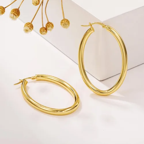 Vista 5 de BMMYE Aretes de aro de plata de ley para mujer, aretes de aro ovalados, ligeros, dorados, gruesos, hipoalergénicos, doradosplateados, para mujer