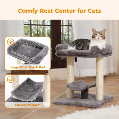 Vista 2 de PETEPELA Poste rascador de 19 pulgadas, torre de árbol para gatos, rascador de sisal 100% natural con cama grande de felpa superior, plataforma
