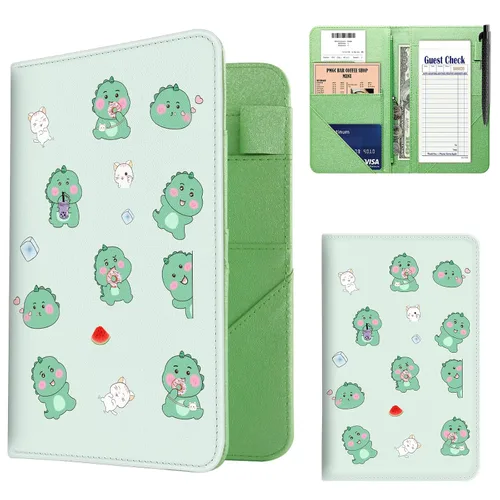 Vista 15 de Libro de Servidor, Libros de Servidor de Cuero PU para Mesera, Libro de Mesera con 1 Bolsillo con Cremallera, Billetera de Mesero con 9 Bolsillos