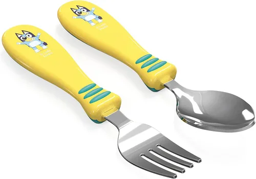 Vista 5 de Zak Designs Bluey - Juego de cubiertos para niños con divertido arte de personajes en ambos utensilios, tenedor antideslizante y cuchara es perfecto