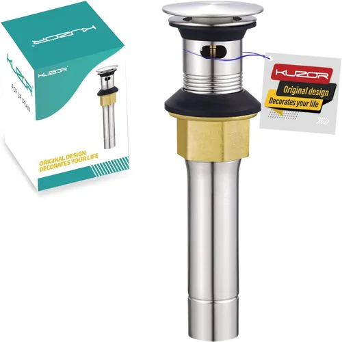 Vista 13 de Desagüe emergente para fregadero de baño con rebosadero - Se ajusta a agujeros de 1-5/8" a 2", acero inoxidable 304 para tocador/fregadero