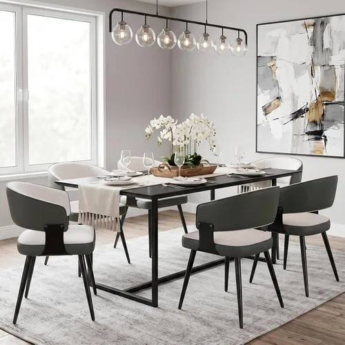 Vista 7 de Juego de 2 sillas de comedor, modernas sillas tapizadas para cocina y comedor con tela tejida transpirable, fáciles de montar y limpiar