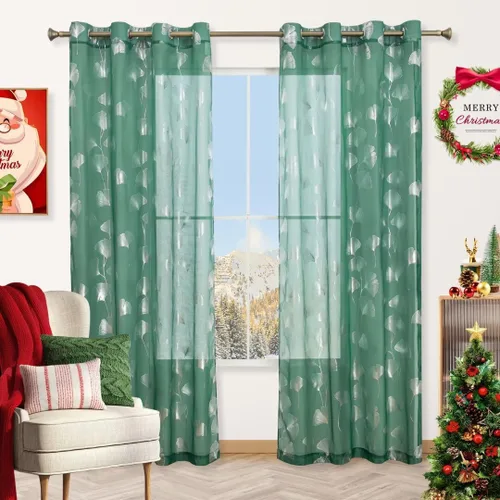 Vista 12 de Youleyar - 2 paneles de cortinas de gasa con estampado de lámina dorada, con ojales en la parte superior, para ventana, de 63 pulgadas de largo