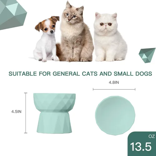 Vista 2 de Frewinky Cuencos para gatos, cuencos de cerámica para gatos antivómitos, juego de cuencos elevados para alimentos y agua para gatos y perros Verde