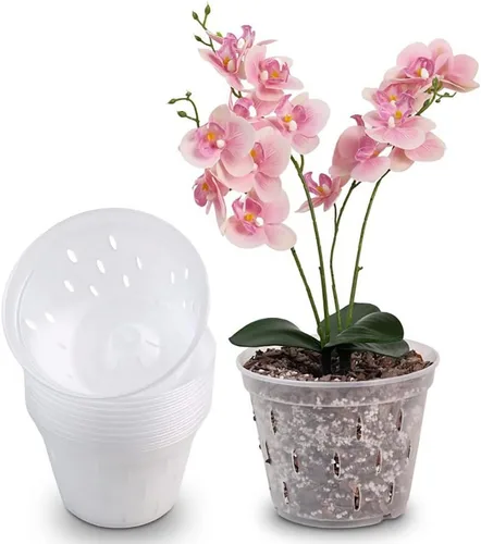 Vista 3 de 4 macetas de plástico transparente de 4.3 in para orquídeas, macetas pequeñas de jardín transparentes, macetas de inicio de semillas con agujeros