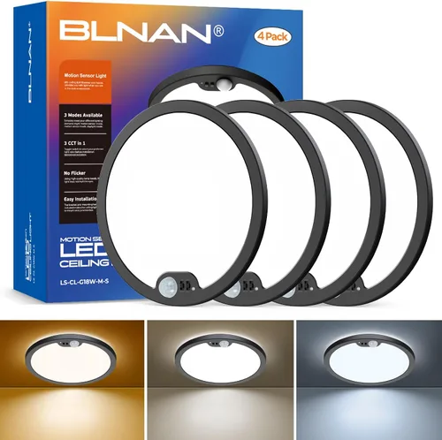 Vista 11 de BLNAN Lámpara de techo con sensor de movimiento con cable, 8.7 pulgadas, 3000 K, 4000 K, 5000 K, seleccionable, lámpara LED de montaje empotrado