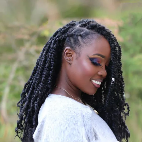 Vista 25 de TOYOTRESS Tiana Passion Twist Hair – 6 pulgadas, 2 piezas de trenzas de ganchillo pretrenzadas color negro natural, extensiones de cabello sintético