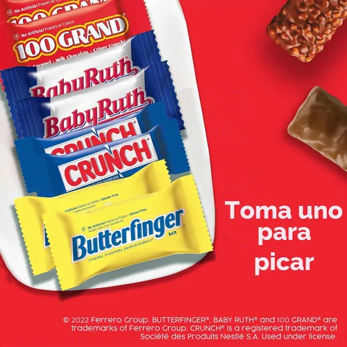 Vista 4 de Butterfinger and Co. Bolsa de dulces de chocolate a granel, mezcla de divertidos dedos de mantequilla, CRUNCH, Baby Ruth y 100 barras de chocolate