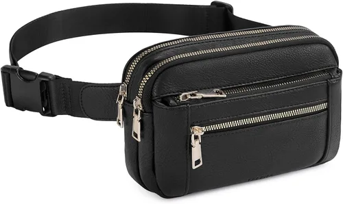 Vista 10 de Telena Riñoneras para mujer, bolsa de cinturón de cuero con cuerpo cruzado, de moda con correa ajustable, negro, (0-black), Talla única