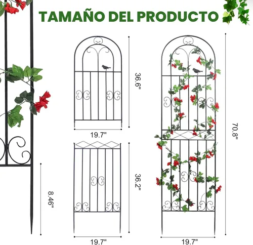 Vista 3 de Paquete de 2 Enrejados de Jardín de Metal de 70.8" de Alto x 19.7" de Ancho con Revestimiento Negro, Panel de Rejilla de Alambre en Celosía