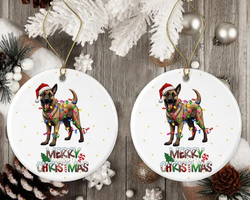 Vista 2 de Adorno belga de Malinois, adorno de Feliz Navidad, regalo de adopción de perro, primer adorno de Navidad, adornos conmemorativos para perros