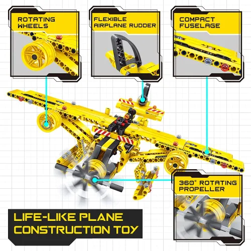 Vista 5 de STEM / Juguete de construcción para niños de 5, 6, 7, 8, 9, 10, 11, 12 años de edad, niño, niña - Juguete 2 en 1 de Camión y Avión Desmontable, 361
